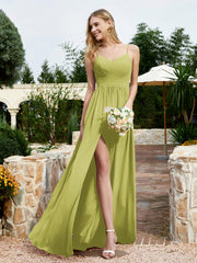Robe en Mousseline à Bretelles Spaghetti et Col en V avec Fente Trèfle Grande Taille