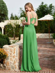 Robe en Mousseline à Bretelles Spaghetti et Col en V avec Fente Vert Grande Taille