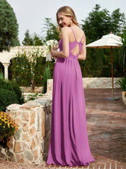 Robe en Mousseline à Bretelles Spaghetti et Col en V avec Fente Orchidee