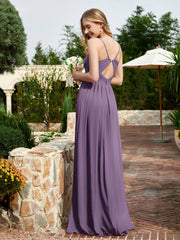 Robe en Mousseline à Bretelles Spaghetti et Col en V avec Fente Plum Grande Taille