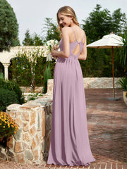 Robe en Mousseline à Bretelles Spaghetti et Col en V avec Fente Vintage Mauve Grande Taille