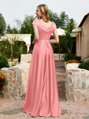 Robe en Satin à Mancherons et Col en V avec Poches Flamant