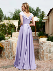 Robe en Satin à Mancherons et Col en V avec Poches Lavande