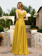 Robe en Satin à Mancherons et Col en V avec Poches Souci