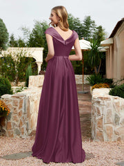Robe en Satin à Mancherons et Col en V avec Poches Mûre Grande Taille