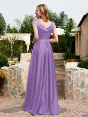 Robe en Satin à Mancherons et Col en V avec Poches Tahiti