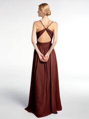 Robe en Mousseline à Dos Ouvert Croisé avec Bretelles Spaghetti terracotta