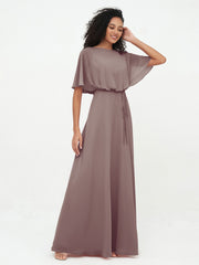 Robes de Demoiselle d'Honneur Enveloppées de Pleine Longueur en Mousseline Dusk Grande Taille