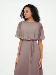 Robes de Demoiselle d'Honneur Enveloppées de Pleine Longueur en Mousseline Dusk Grande Taille