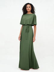 Robes de Demoiselle d'Honneur Enveloppées de Pleine Longueur en Mousseline Olive Verte