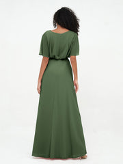 Robes de Demoiselle d'Honneur Enveloppées de Pleine Longueur en Mousseline Olive Verte Grande Taille