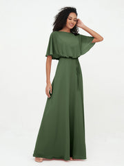 Robes de Demoiselle d'Honneur Enveloppées de Pleine Longueur en Mousseline Olive Verte Grande Taille