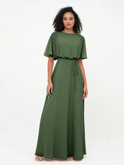 Robes de Demoiselle d'Honneur Enveloppées de Pleine Longueur en Mousseline Olive Verte Grande Taille