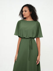 Robes de Demoiselle d'Honneur Enveloppées de Pleine Longueur en Mousseline Olive Verte