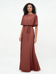 Robes de Demoiselle d'Honneur Enveloppées de Pleine Longueur en Mousseline terracotta Grande Taille