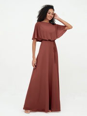 Robes de Demoiselle d'Honneur Enveloppées de Pleine Longueur en Mousseline terracotta
