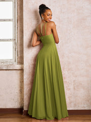 Robe Demoiselle d'Honneur Mousseline à Col Licou Longueur au Sol Trèfle