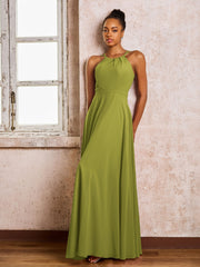 Robe Demoiselle d'Honneur Mousseline à Col Licou Longueur au Sol Trèfle