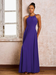 Robe Demoiselle d'Honneur Mousseline à Col Licou Longueur au Sol Régence