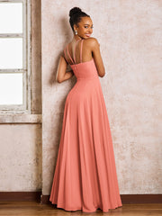 Robe Demoiselle d'Honneur Mousseline à Col Licou Longueur au Sol Sunset