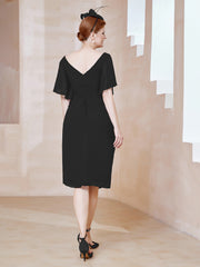 Robe en Mousseline à Col en V Orné de Strass Noir