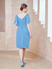 Robe en Mousseline à Col en V Orné de Strass Bleu Grande Taille