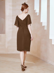 Robe en Mousseline à Col en V Orné de Strass Brun Grande Taille