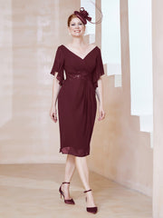 Robe en Mousseline à Col en V Orné de Strass Cabernet