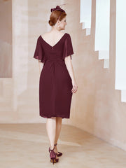 Robe en Mousseline à Col en V Orné de Strass Cabernet