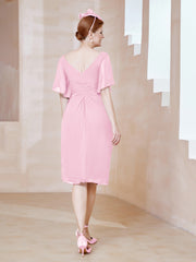 Robe en Mousseline à Col en V Orné de Strass Rose Bonbon