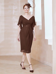 Robe en Mousseline à Col en V Orné de Strass Chocolat Grande Taille