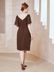 Robe en Mousseline à Col en V Orné de Strass Chocolat
