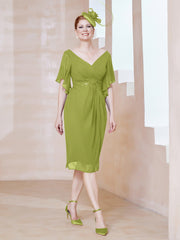 Robe en Mousseline à Col en V Orné de Strass Trèfle