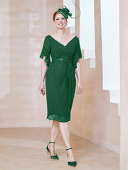Robe en Mousseline à Col en V Orné de Strass Vert Foncé Grande Taille