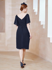 Robe en Mousseline à Col en V Orné de Strass Bleu Marine