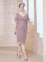 Robe en Mousseline à Col en V Orné de Strass Dusk