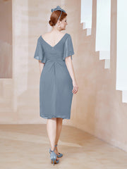 Robe en Mousseline à Col en V Orné de Strass Bleu Poudré