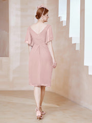 Robe en Mousseline à Col en V Orné de Strass Rose Poudré