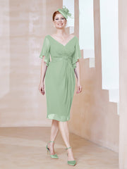Robe en Mousseline à Col en V Orné de Strass Sauge Poudrée Grande Taille