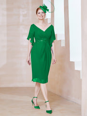 Robe en Mousseline à Col en V Orné de Strass Emeraude Grande Taille