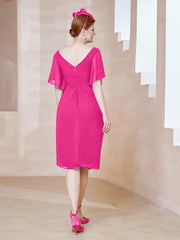 Robe en Mousseline à Col en V Orné de Strass Fuchsia Grande Taille