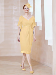Robe en Mousseline à Col en V Orné de Strass Or Grande Taille