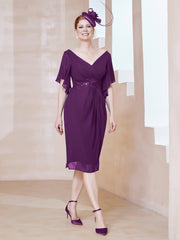 Robe en Mousseline à Col en V Orné de Strass Raisin Grande Taille