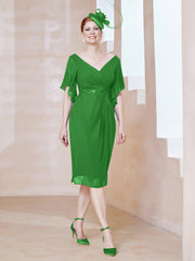 Robe en Mousseline à Col en V Orné de Strass Vert