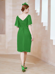 Robe en Mousseline à Col en V Orné de Strass Vert Grande Taille