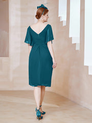 Robe en Mousseline à Col en V Orné de Strass Bleu Encre Grande Taille