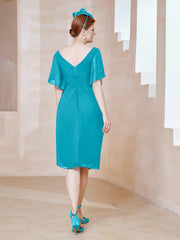Robe en Mousseline à Col en V Orné de Strass Jade