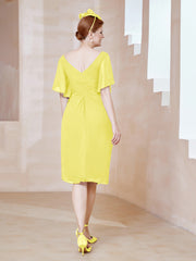 Robe en Mousseline à Col en V Orné de Strass Citron