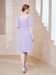 Robe en Mousseline à Col en V Orné de Strass Lilas
