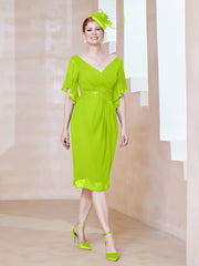 Robe en Mousseline à Col en V Orné de Strass Vert Citron Grande Taille